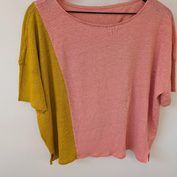 Garnet Hill Women's Organic Linen Colorblock T Shirt Size Large - Picture 2 of 7